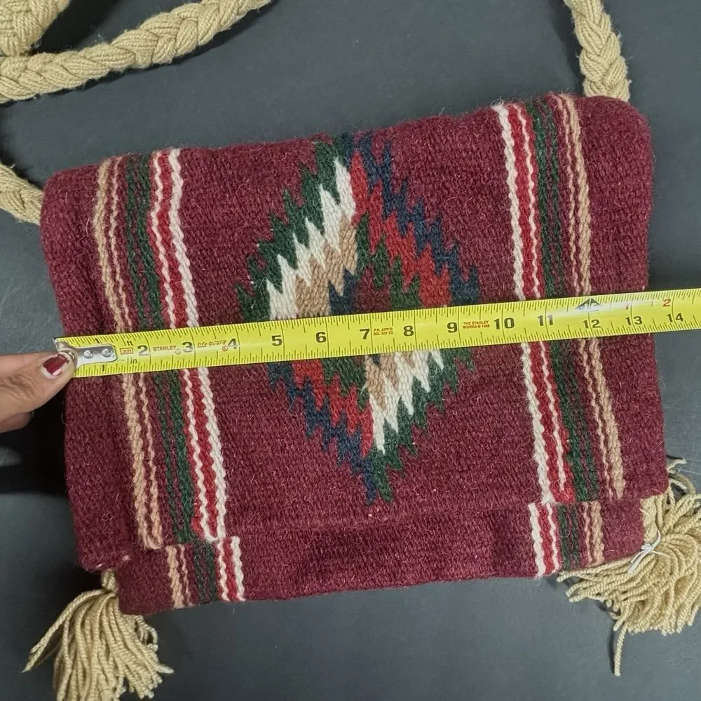 Aztec Wool Blanket Tapestry Crossbody Messenger Bag Purse Boho Festival Rope EUC